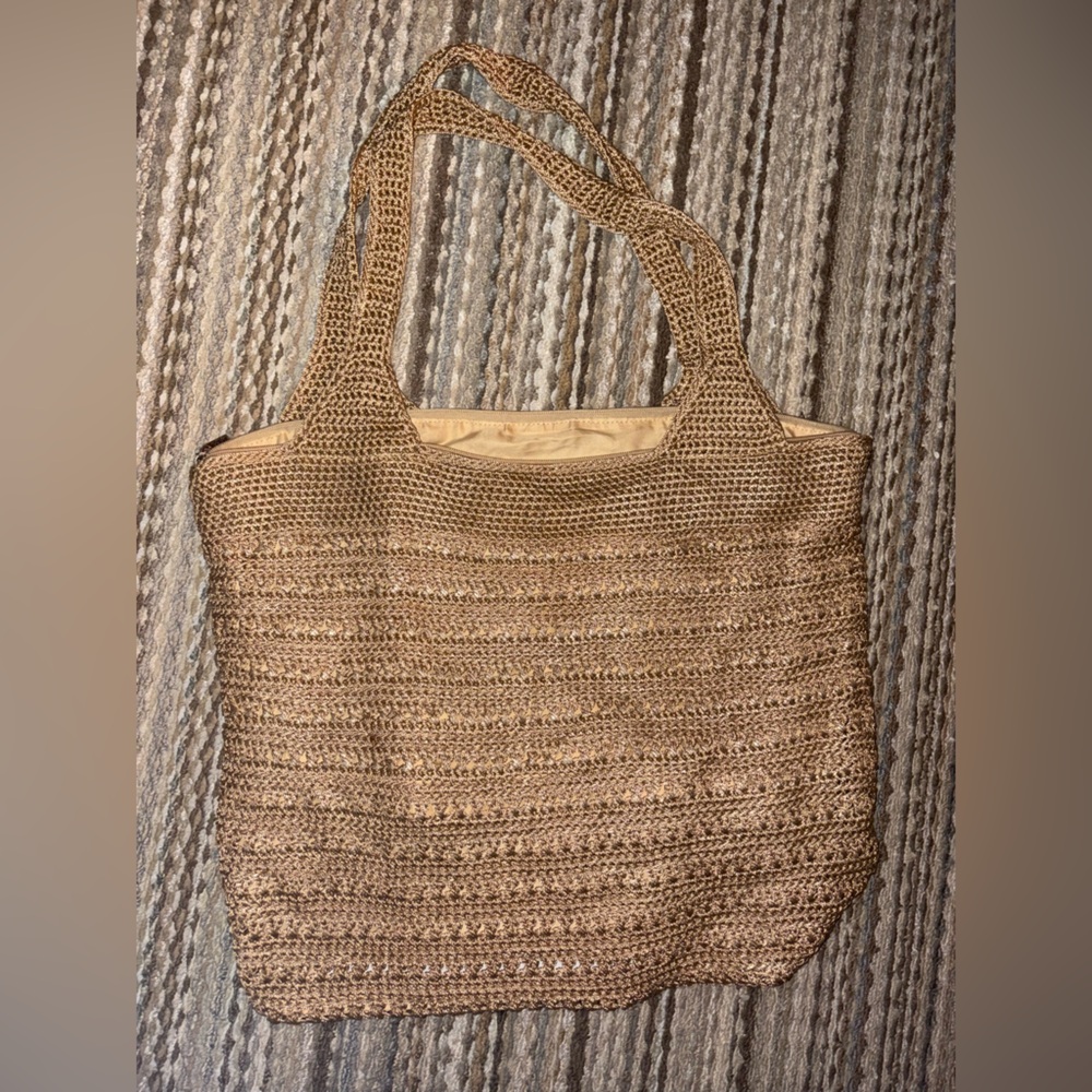 The Sak XL Gold Tan Crochet Woven Tote Bag